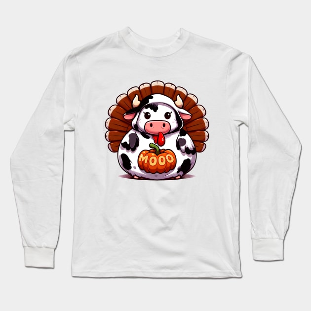 Turkey Moo Funny Thanksgiving Long Sleeve T-Shirt by GalaxyGraffiti